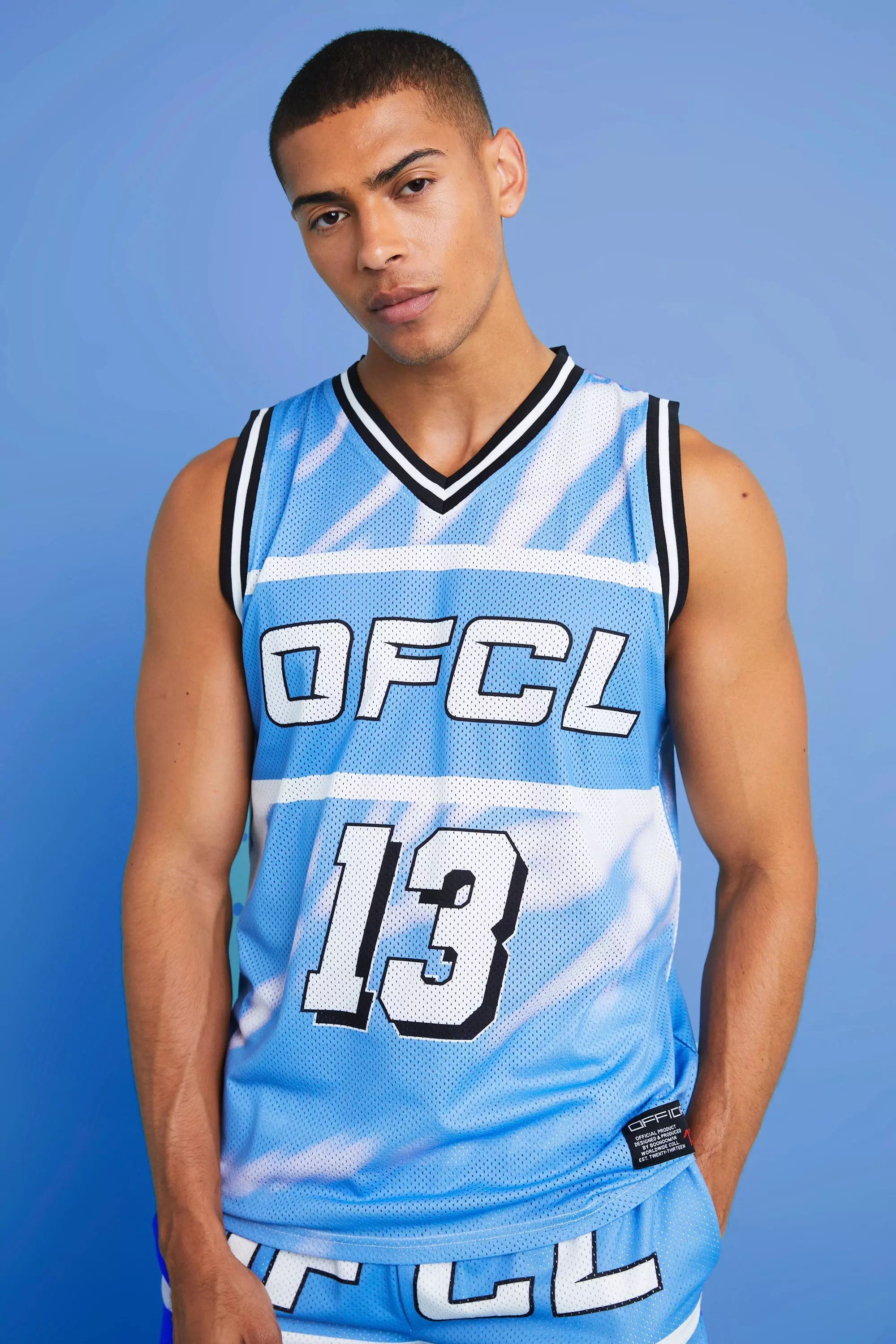 Ofcl Palm Print Mesh Basketball Vest Light blue
