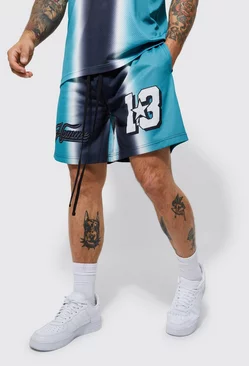 Homme Ombre Print Mesh Basketball Short Teal