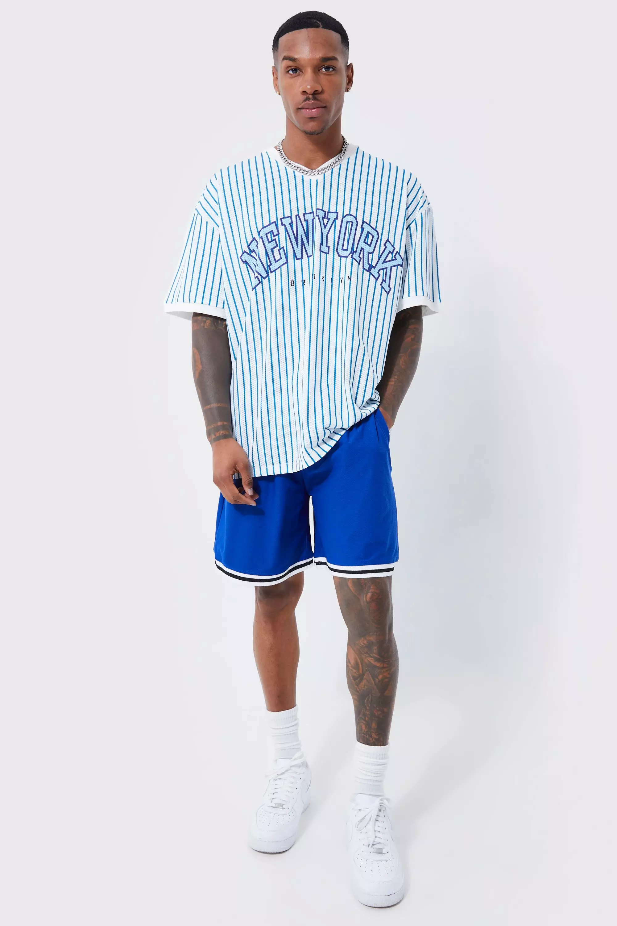 Baggy Mesh Nfl Raiders Shorts Met Gestreepte Zoom | boohooMAN