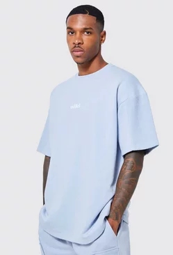 Blue Oversized Silicone Print Panelled T-shirt