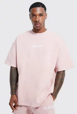 Pink Oversized Flocked Man Panelled T-shirt