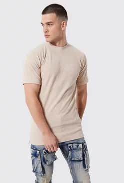 Tall Slim Fit Ribbed Towelling T-shirt Stone