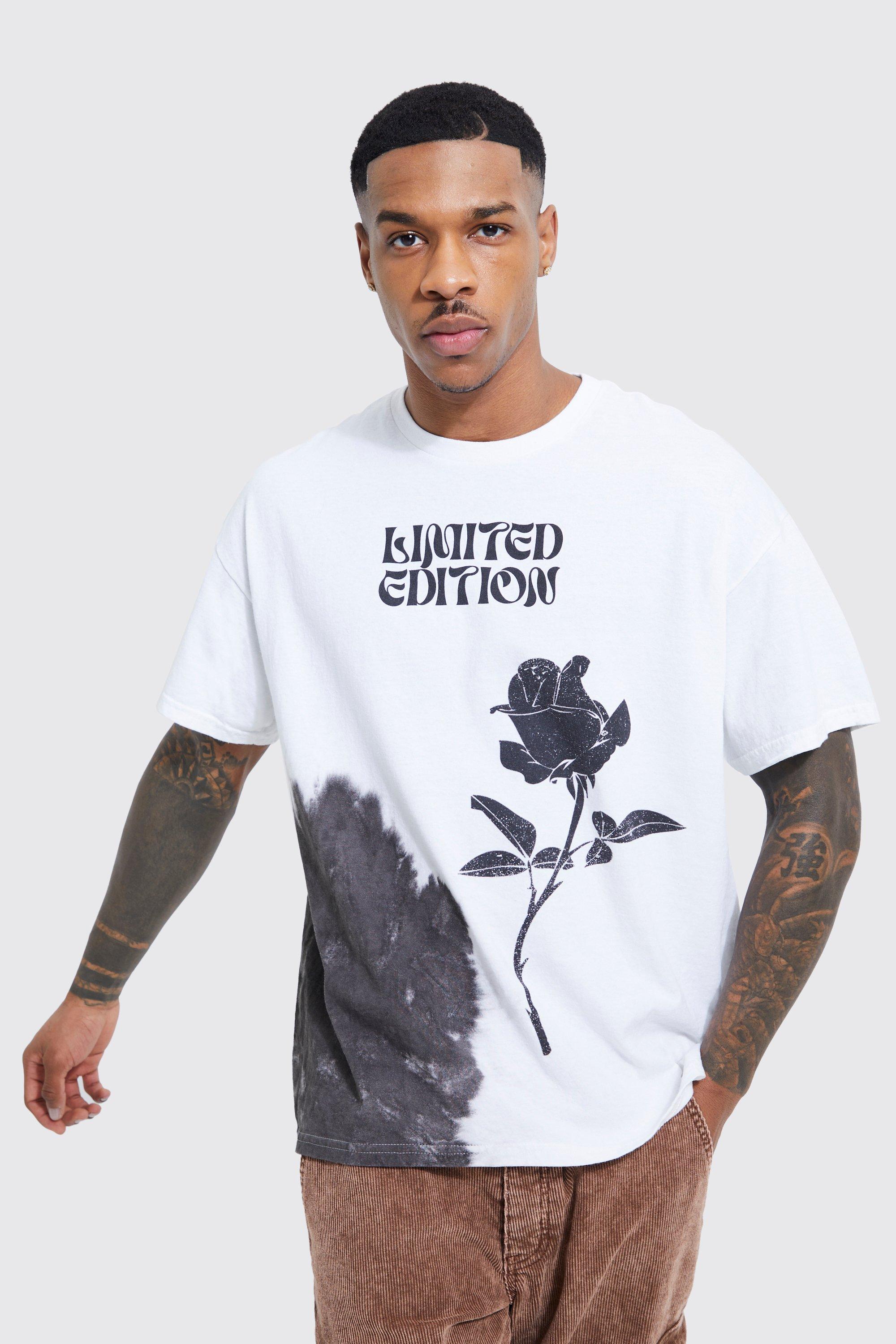 boohooMAN Plus Size Oversized Rose Back Graphic T-Shirt