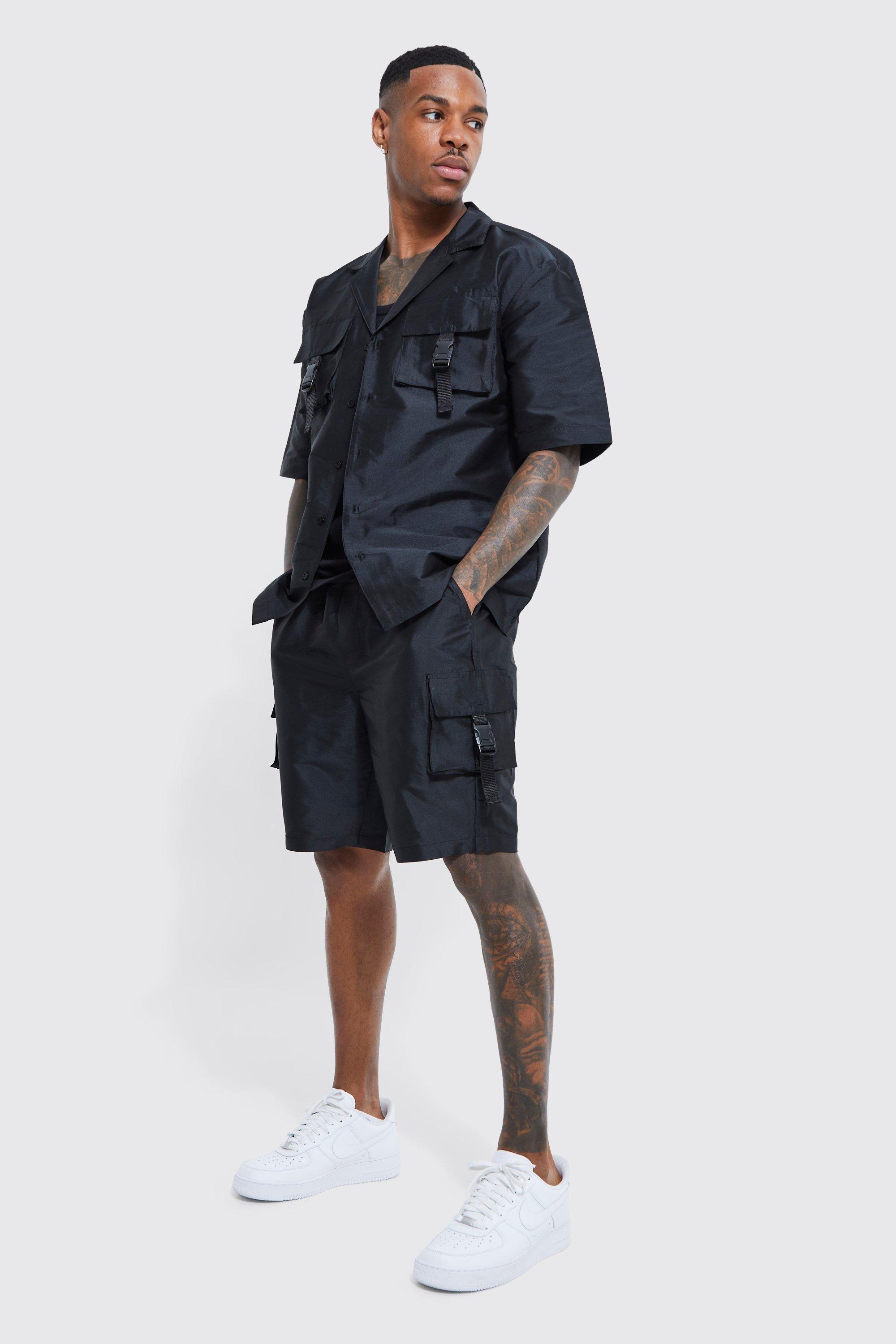 Short Sleeve Revere Utility Regular Fit Shirt & Cargo Short Set | boohooMAN USA