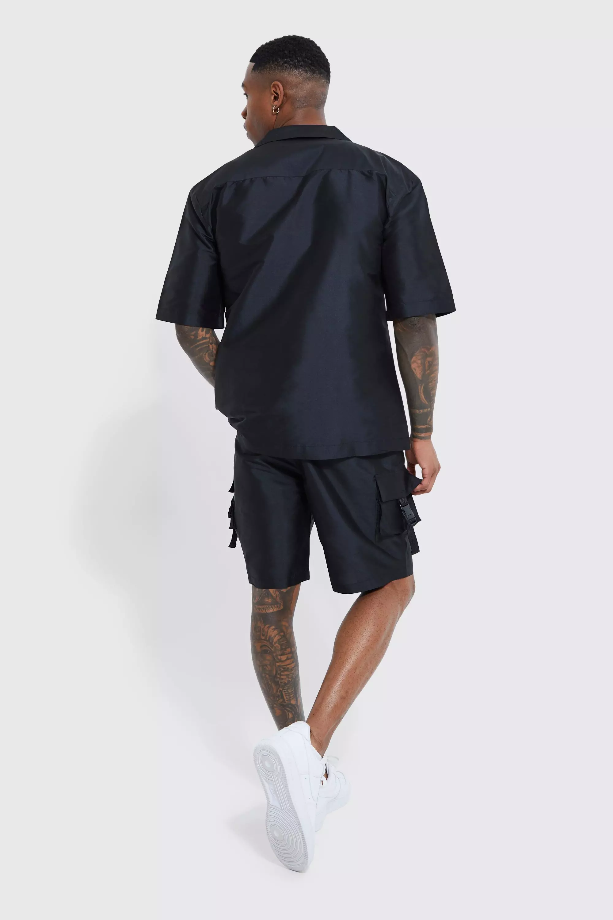 Short Sleeve Revere Utility Regular Fit Shirt & Cargo Short Set | boohooMAN USA