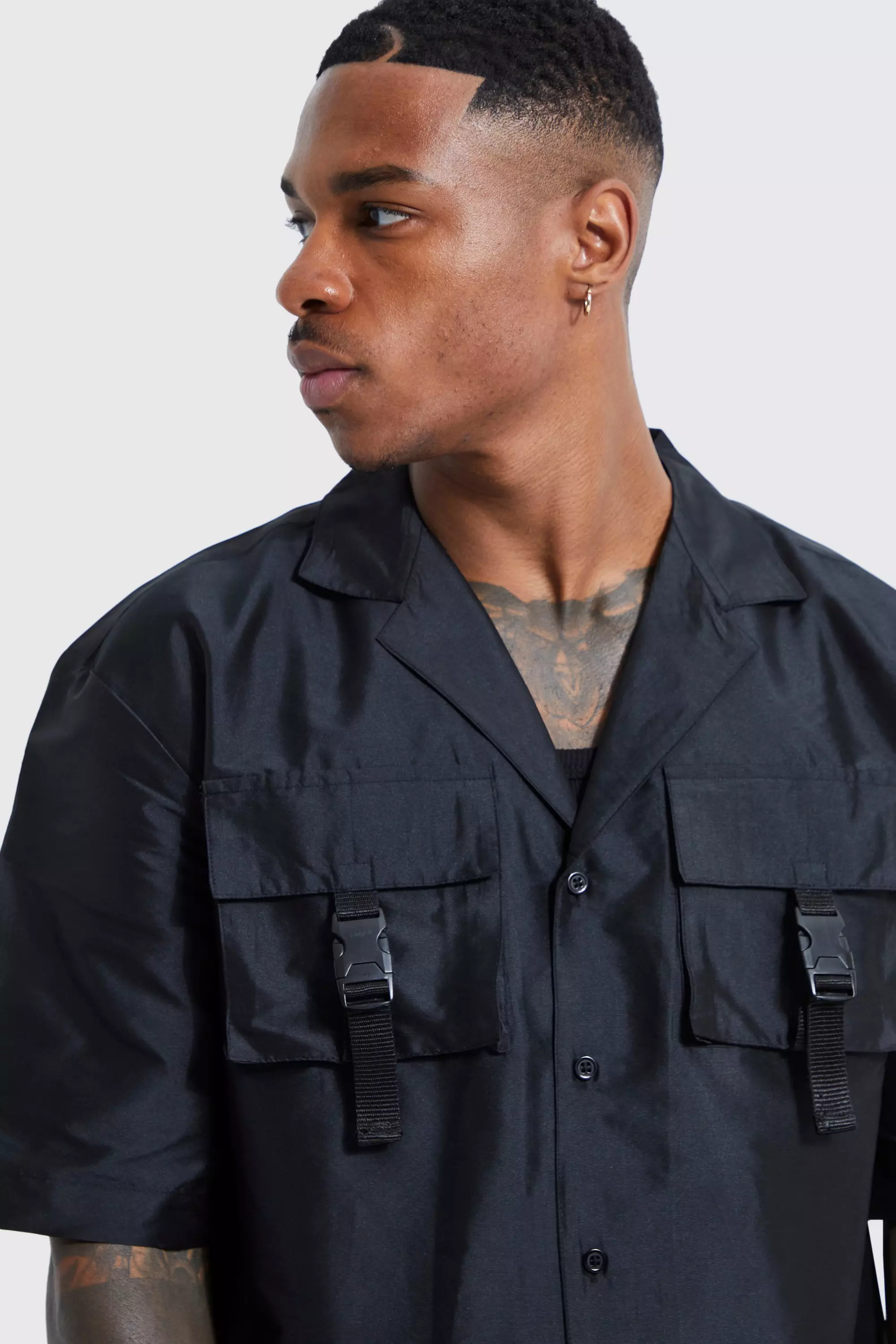 Short Sleeve Revere Utility Regular Fit Shirt & Cargo Short Set | boohooMAN USA