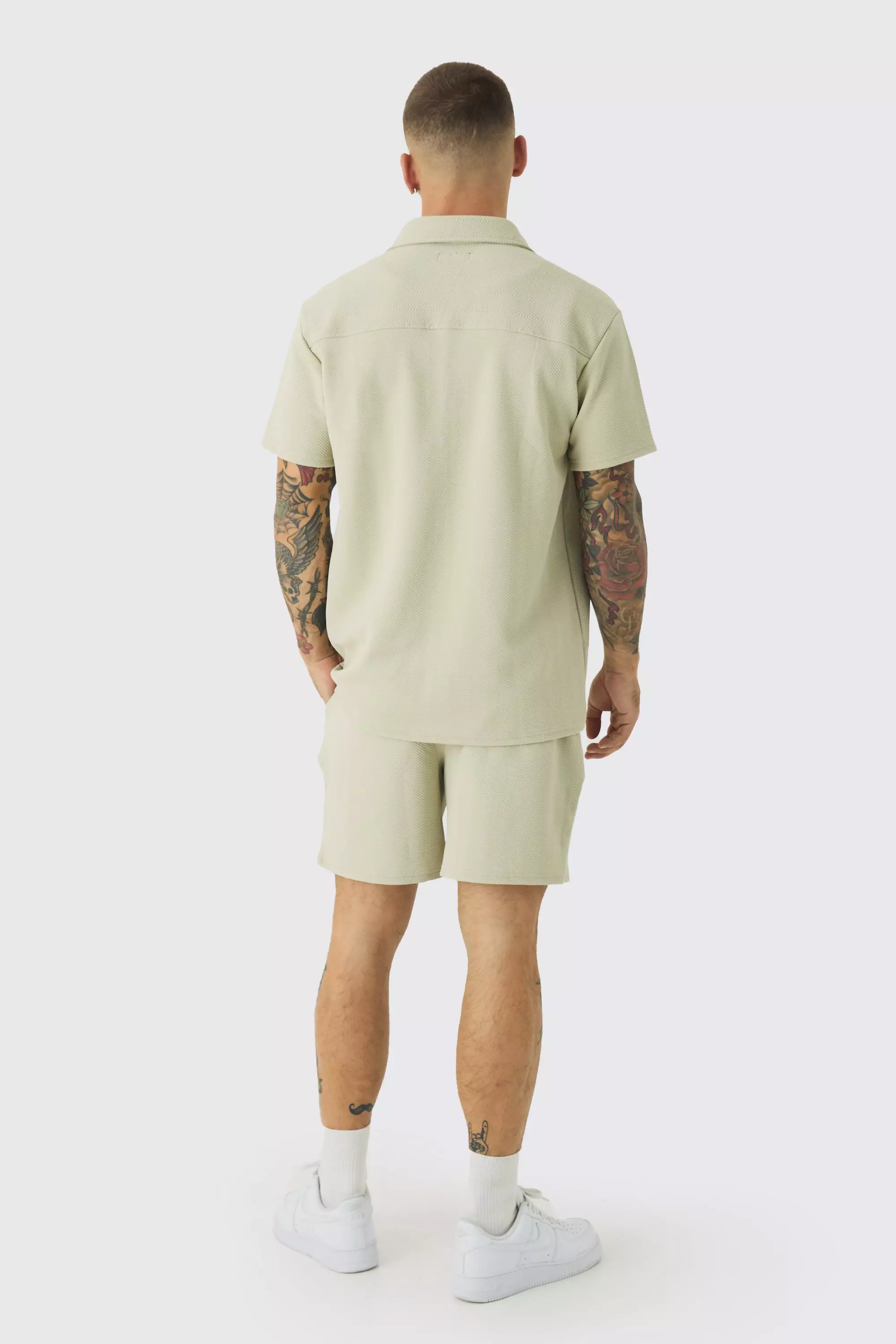 Ensemble en jersey avec chemise et short, Stone autre image