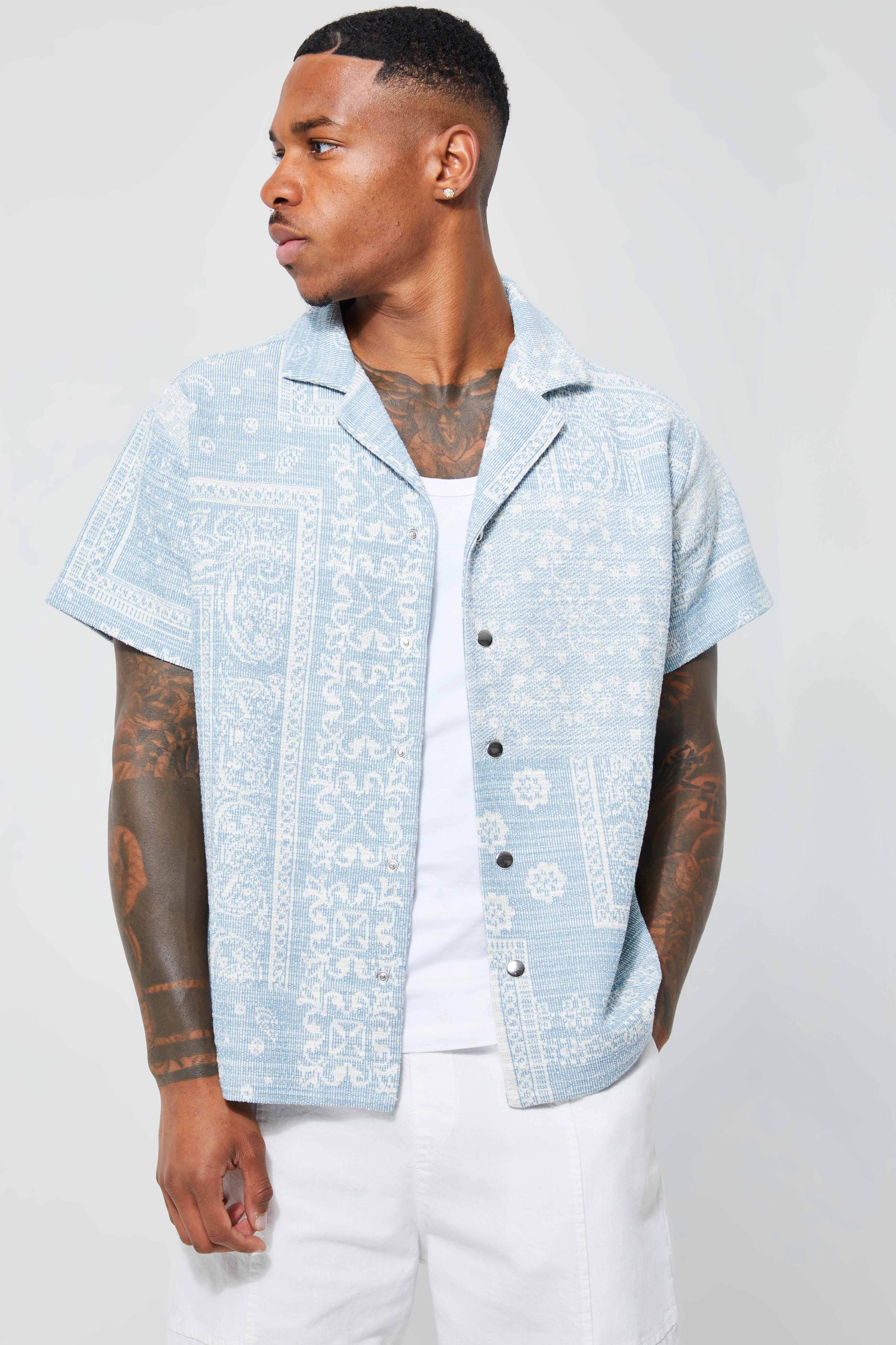 Short Sleeve Boxy Jacquard Bandana Shirt