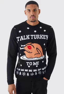 Black Tall Talk Turkey To Me Christmas Sweater