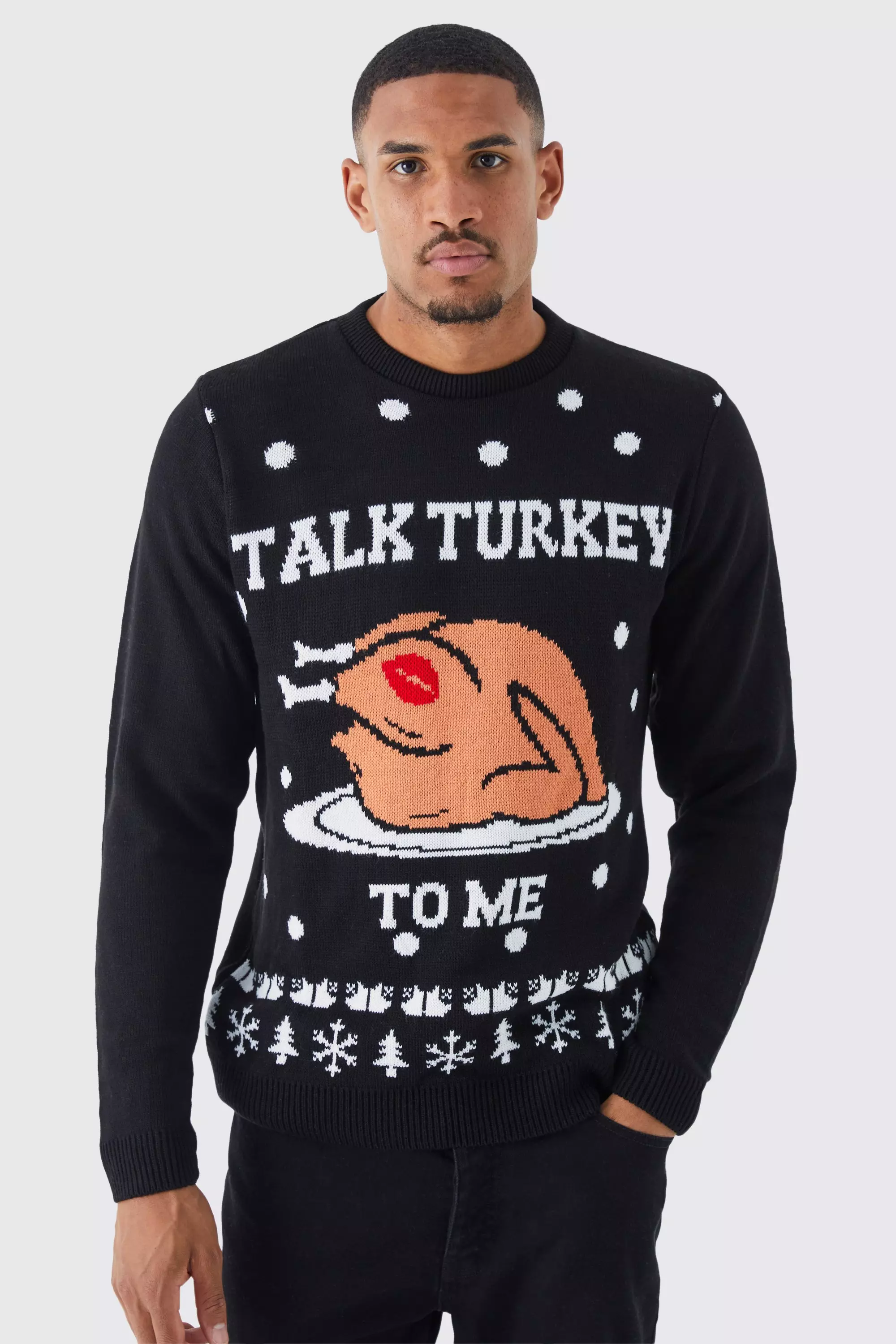 Tall Talk Turkey To Me Christmas Sweater Black
