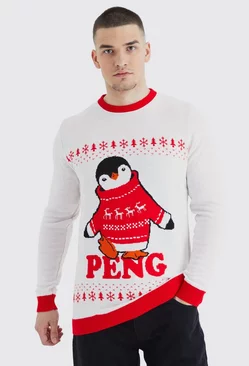 Tall Peng Penguin Christmas Sweater Ecru