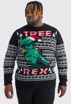 Plus Tree Rex Christmas Sweater Black