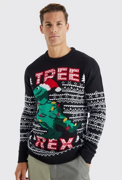 Tall Tree Rex Christmas Sweater Black