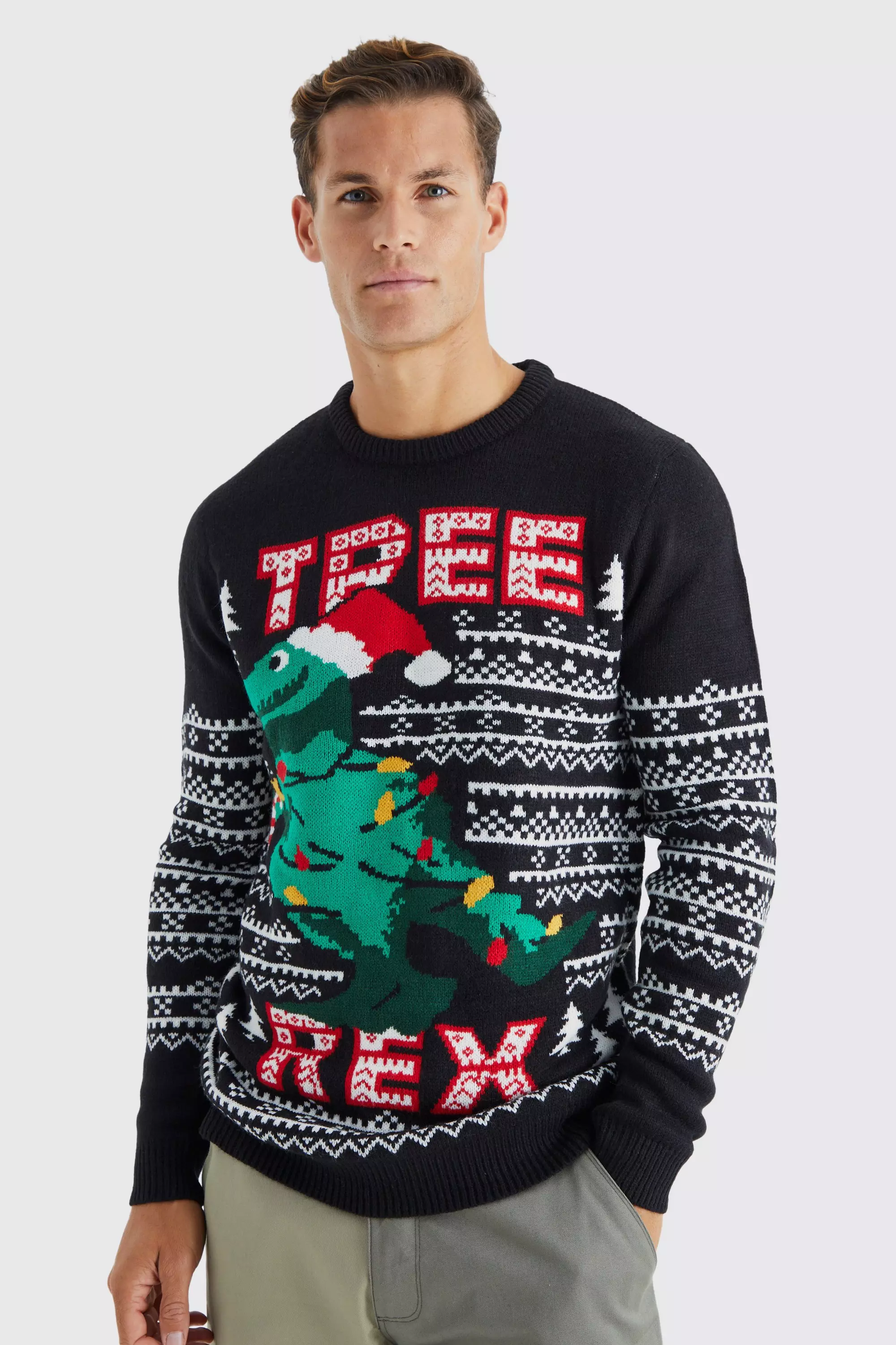 Black Tall Tree Rex Christmas Sweater