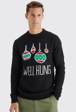 Black Tall Well Hung Christmas Sweater