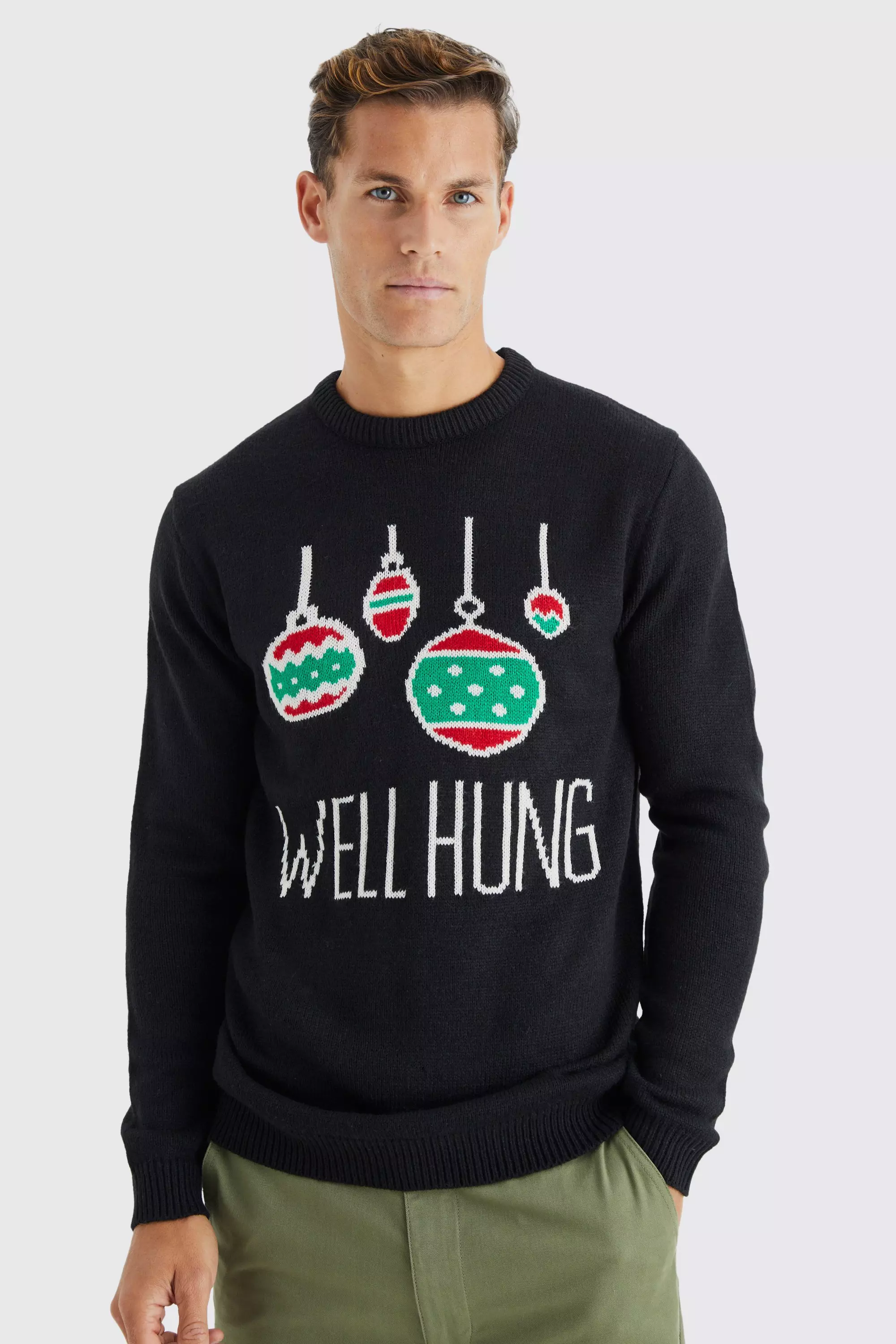 Black Tall Well Hung Christmas Sweater