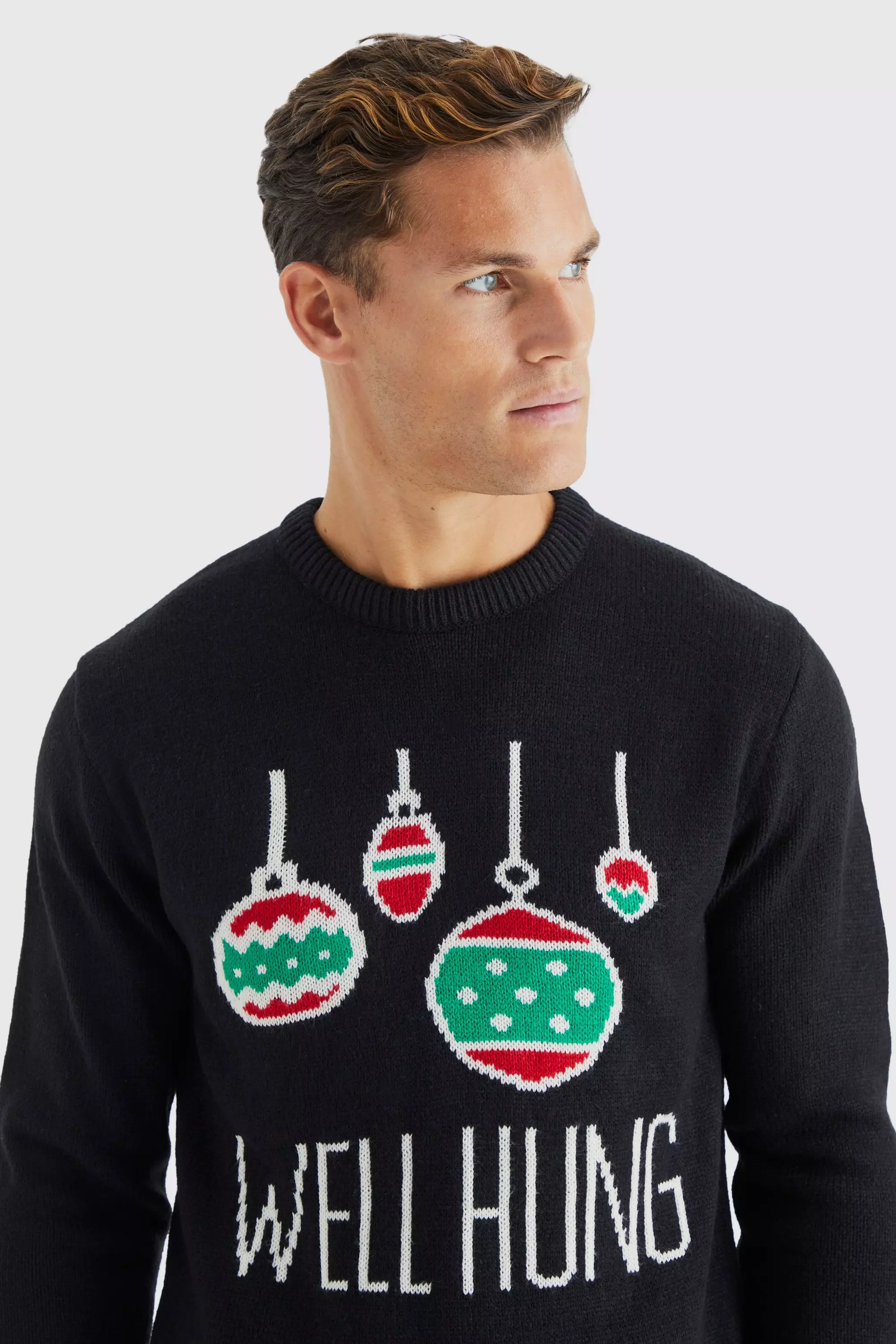 Tall Weihnachtspullover mit Well Hung Print boohooMAN DE