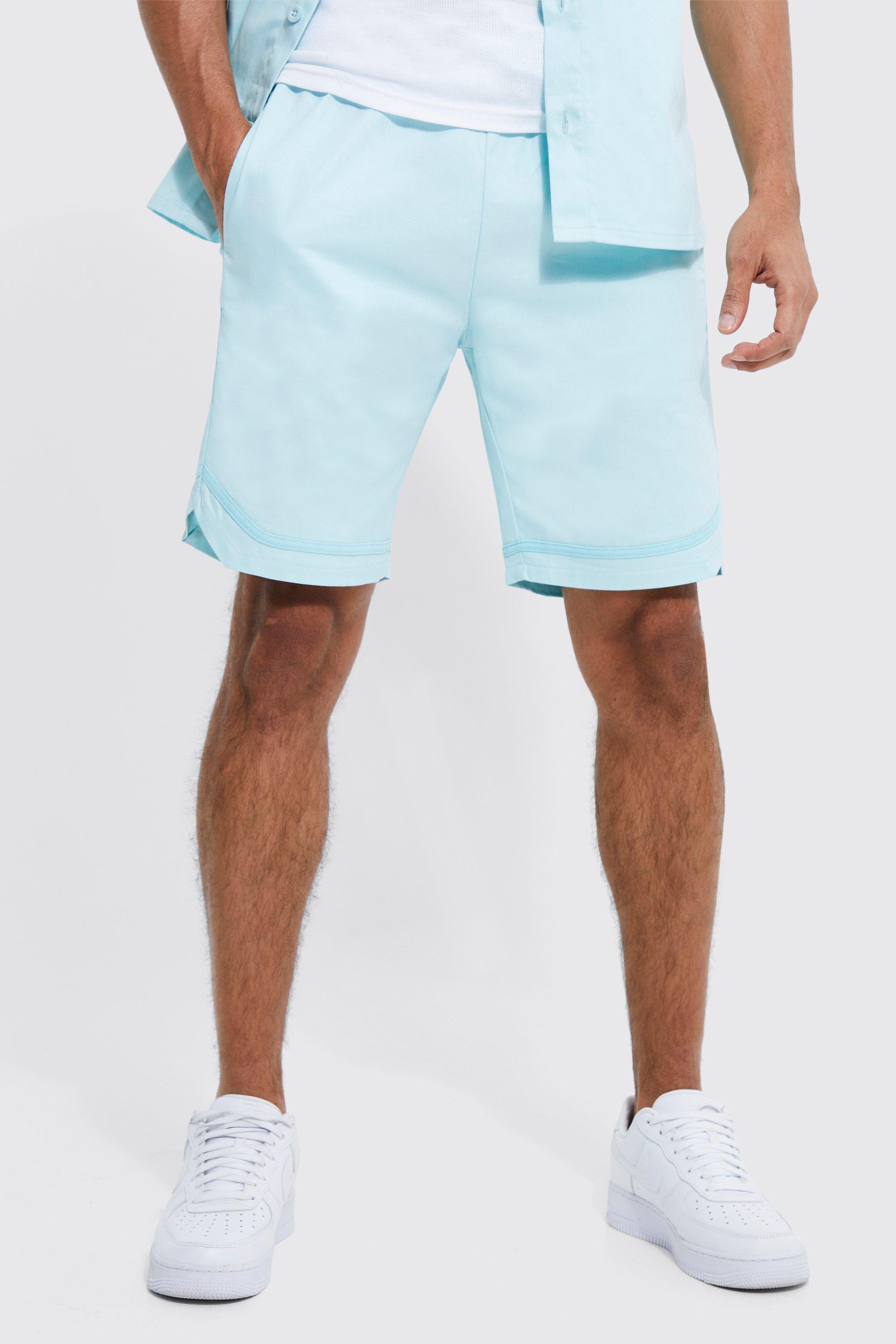 Light blue Monochrome Baseball Keperstof Shorts Met Elastische Taille