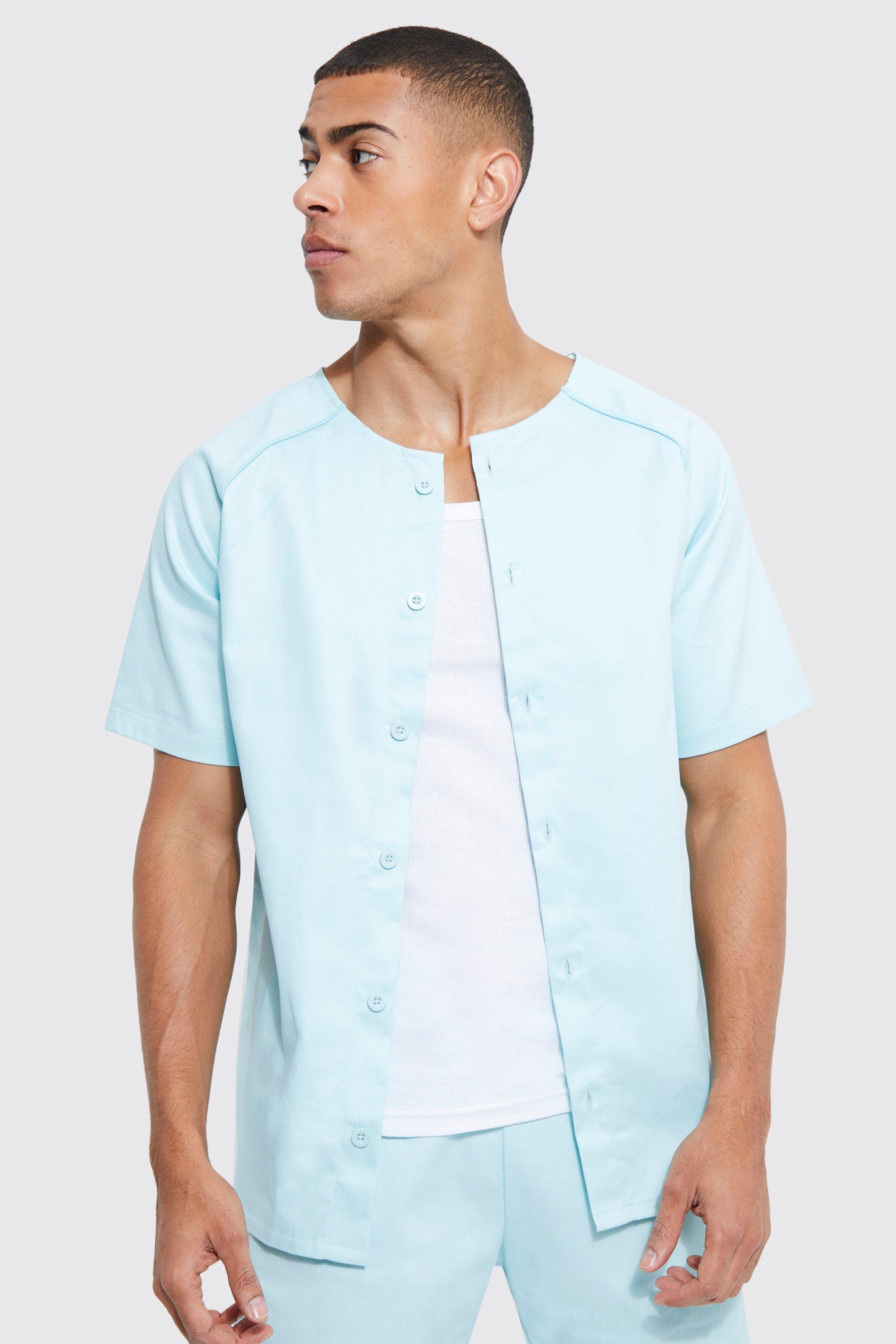 Light blue Short Sleeve Tonal Baseball Twill Shirt