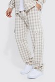 Stone Relaxed Check Linen Cargo Pants