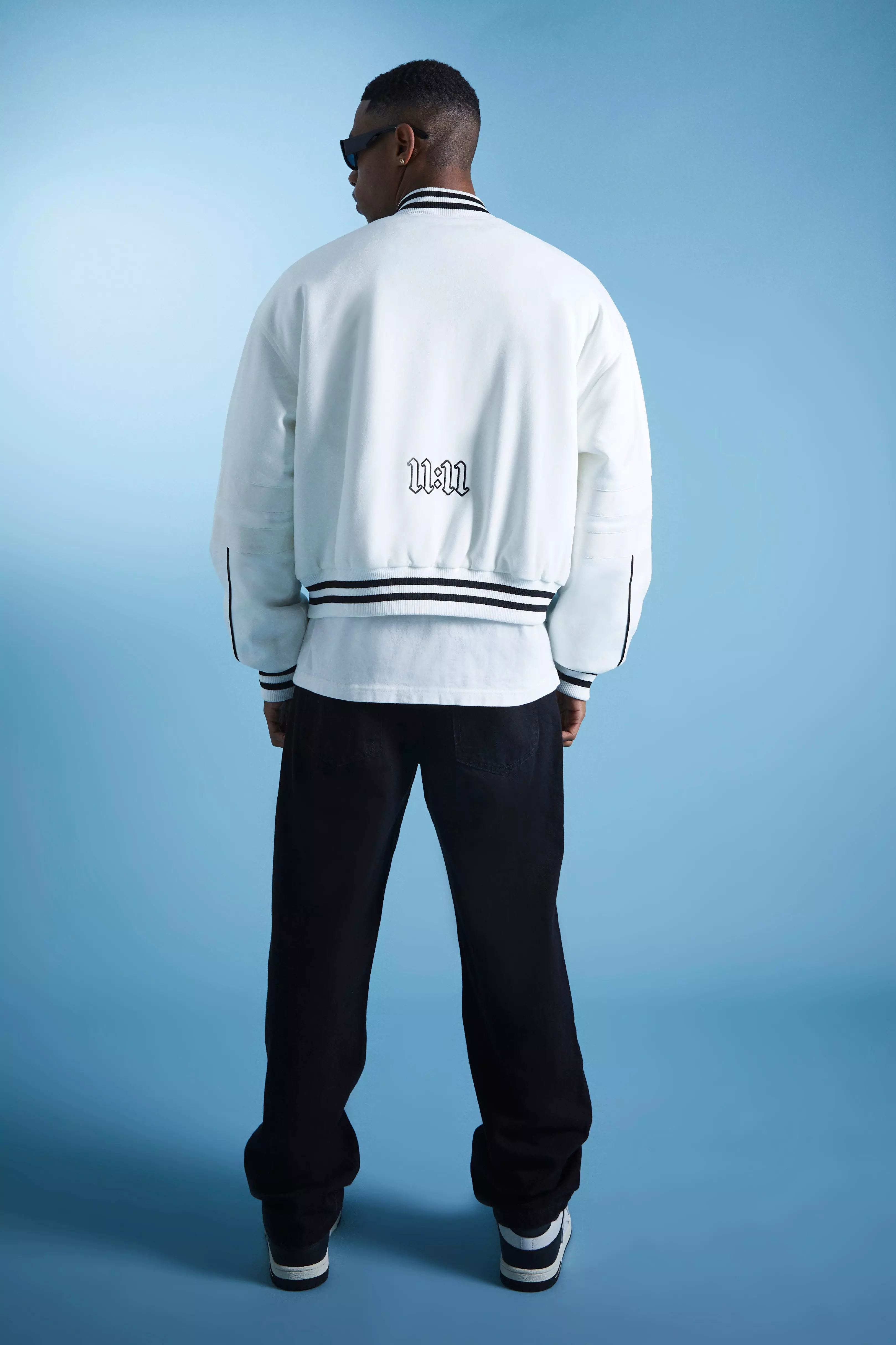 White Lil Tjay Boxy Pu & Suede Mix Bomber alternative image
