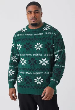 Forest Green Plus Merry Christmas Fairisle Sweater