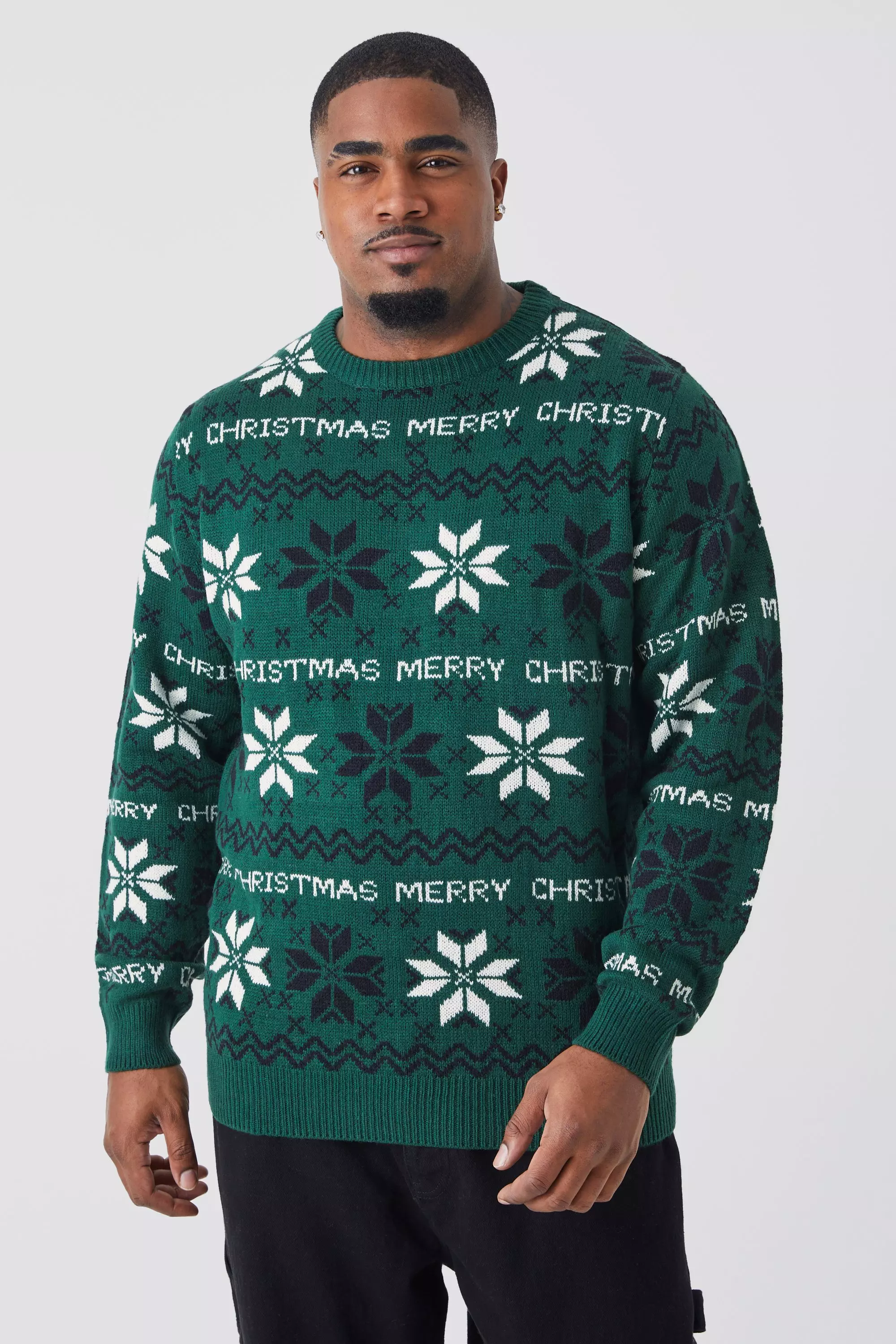 Forest Green Plus Merry Christmas Fairisle Sweater