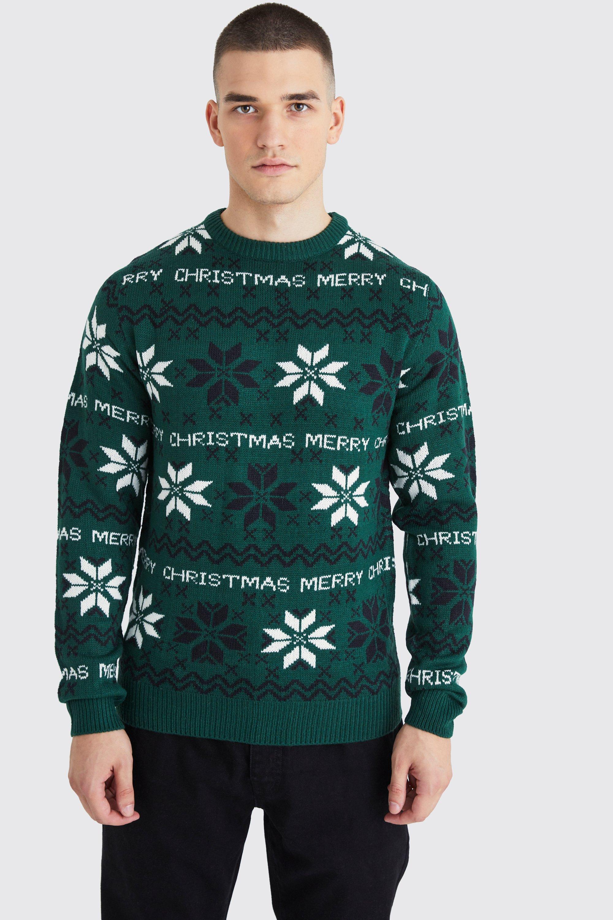 Boohooman Mens TIS The Season Football Christmas Sweater - Green