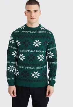 Forest Green Tall Merry Christmas Fairisle Sweater