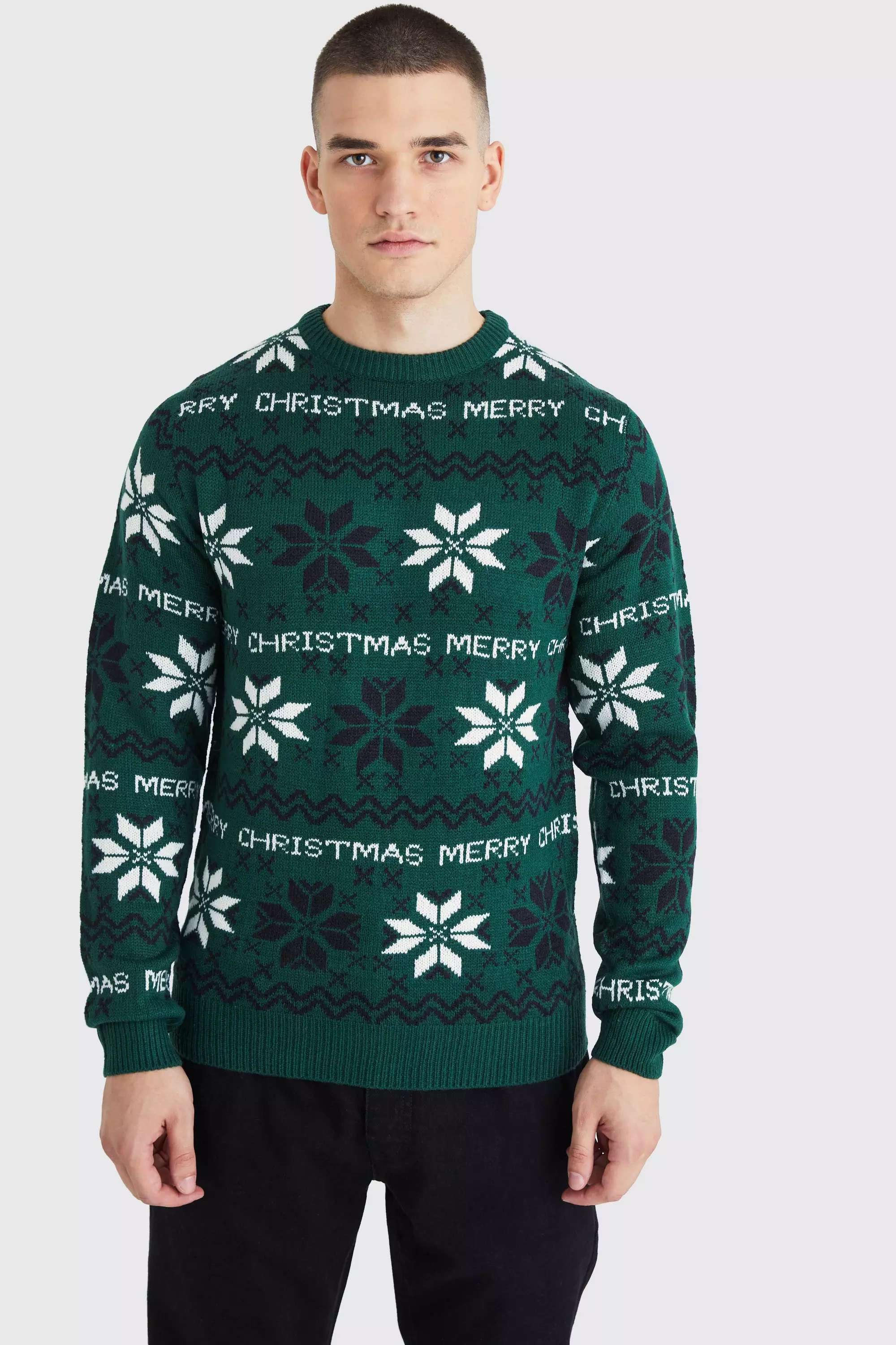Forest Green Tall Merry Christmas Fairisle Sweater