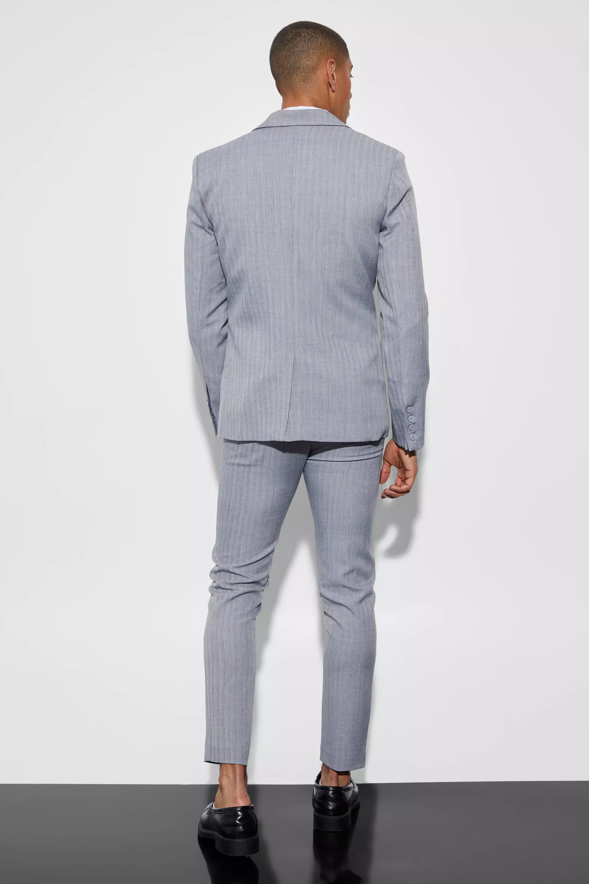 Giacca Completo A Monopetto Skinny Fit Con Trama, Navy immagine alternativa
