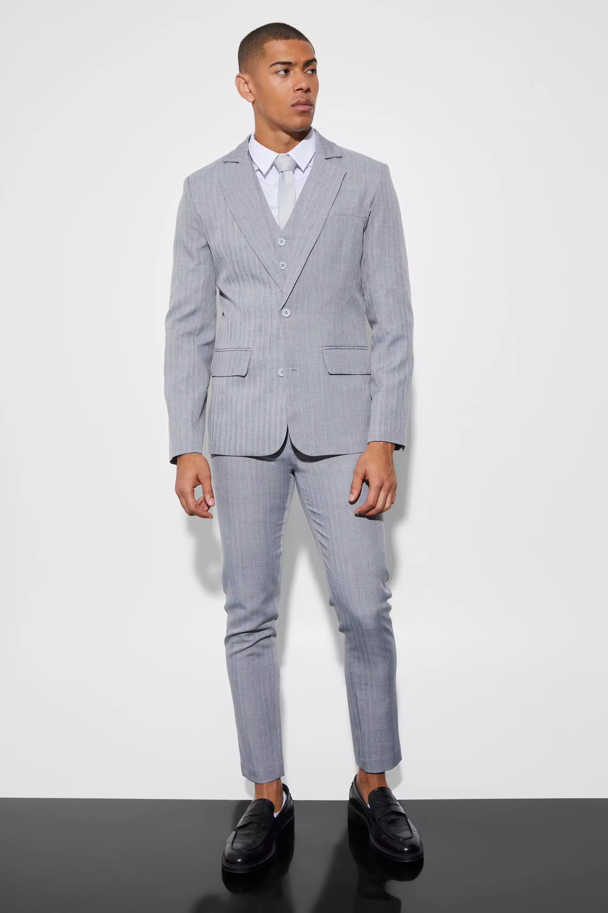 Giacca Completo A Monopetto Skinny Fit Con Trama, Navy immagine alternativa