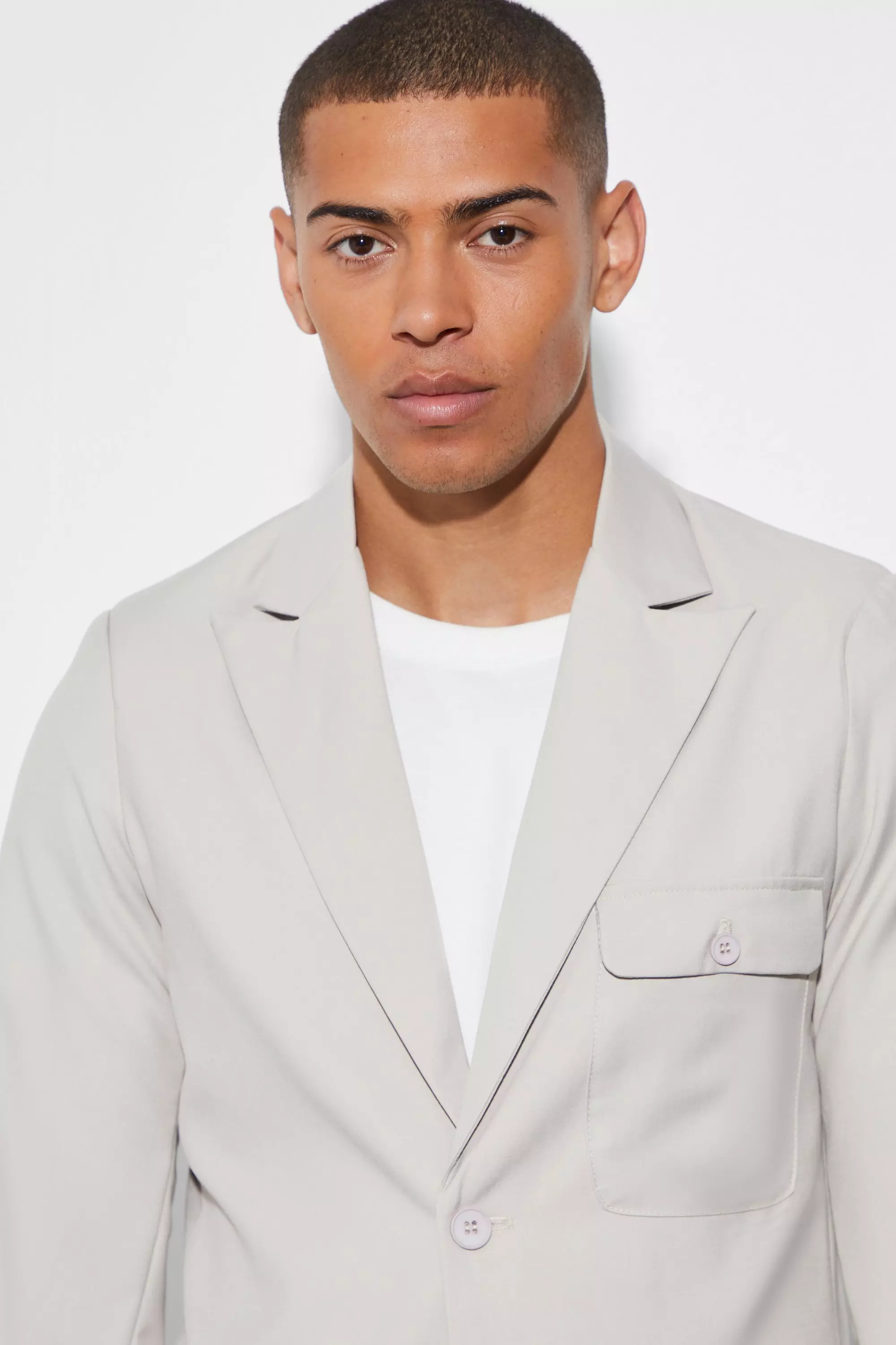 Taupe Slim Single Breasted Cargo Suit Jacket alternative image
