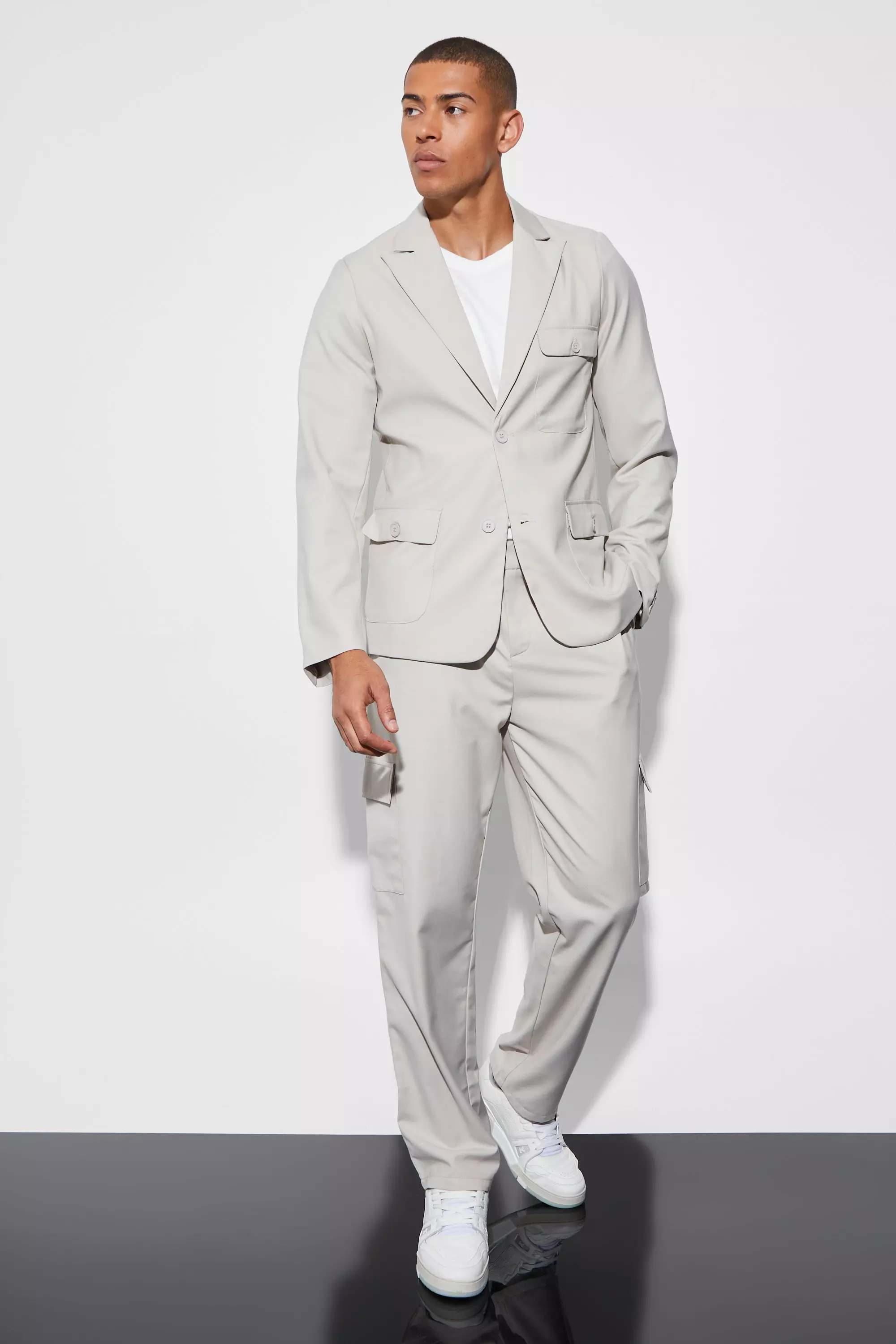Taupe Slim Single Breasted Cargo Suit Jacket alternative image