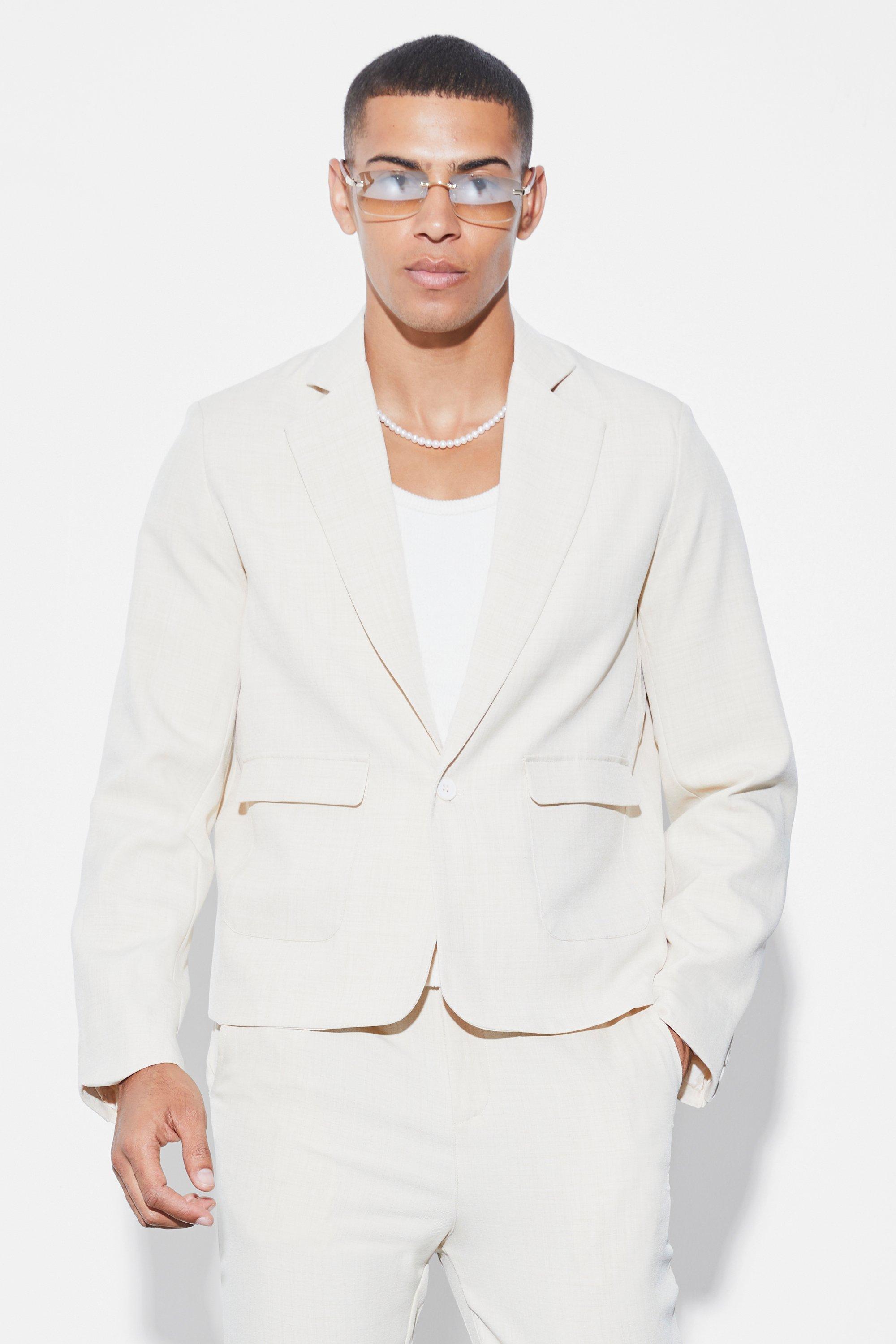 Stone Boxy Fit Single Breasted Plain Suit Jacket