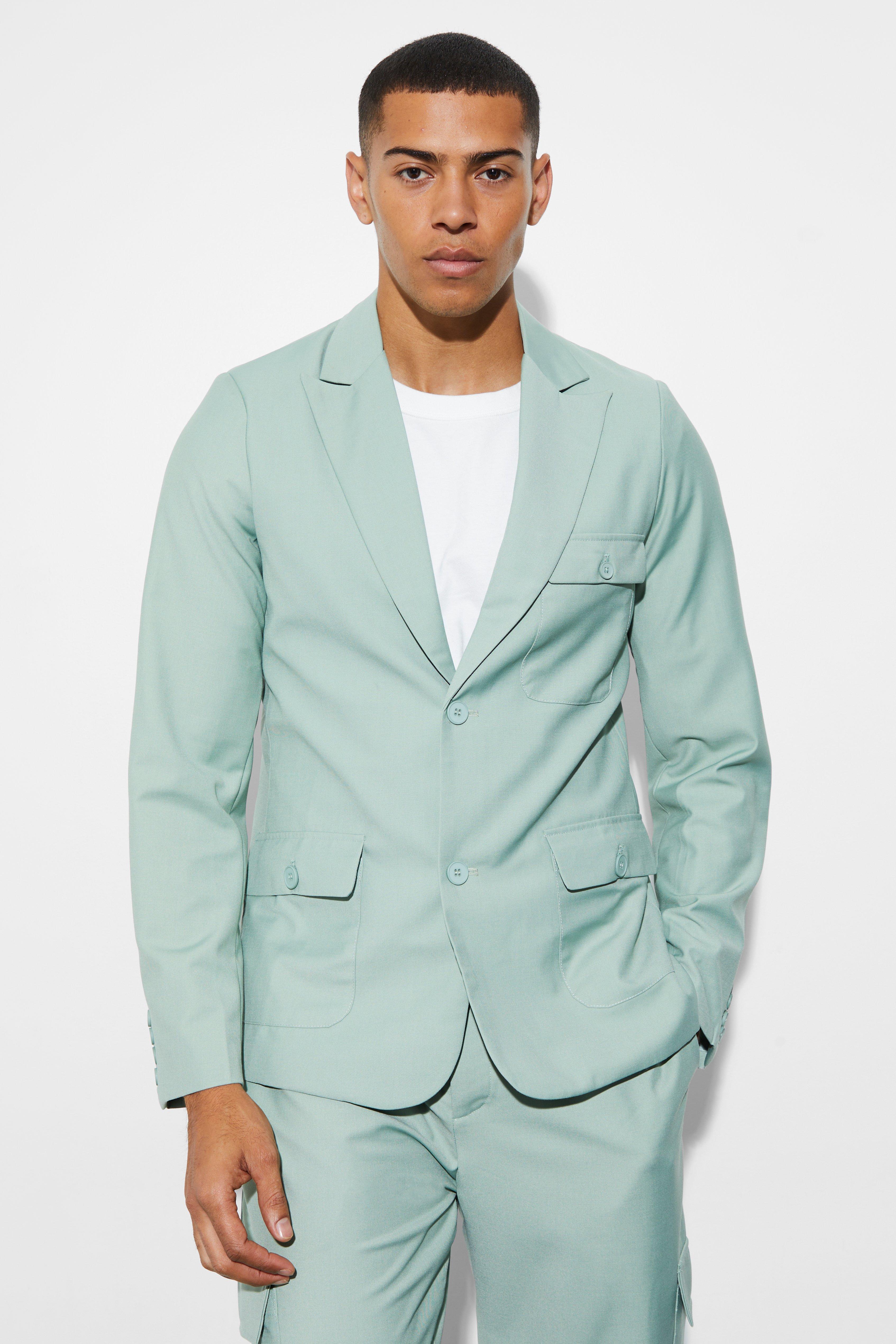 Sage Slim Single Breasted Cargo Suit Jacket