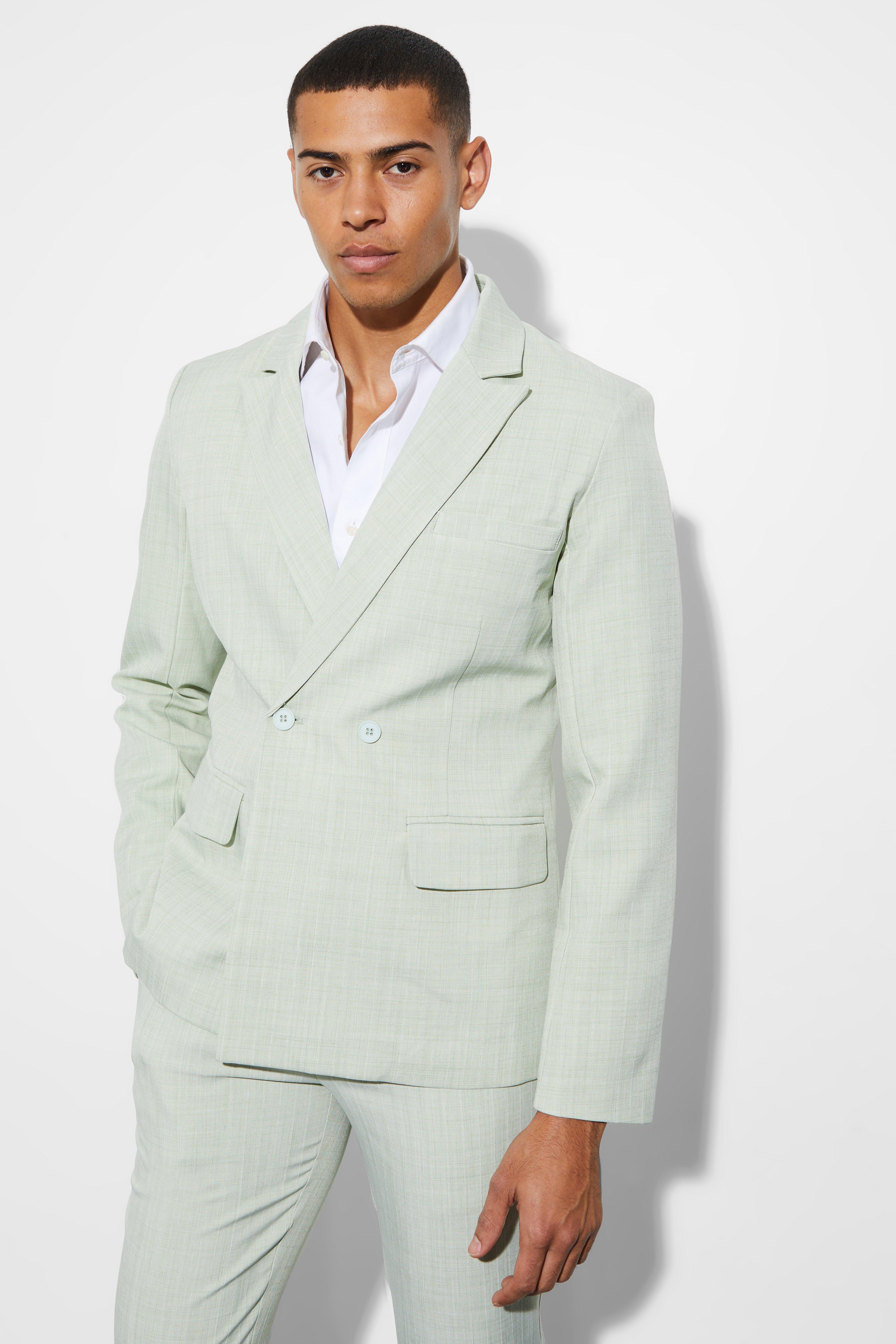 Light green Slim Double Breasted Texture Suit Jacket