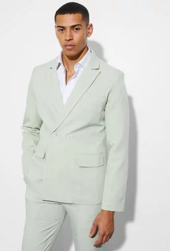 Green Slim Double Breasted Texture Suit Jacket