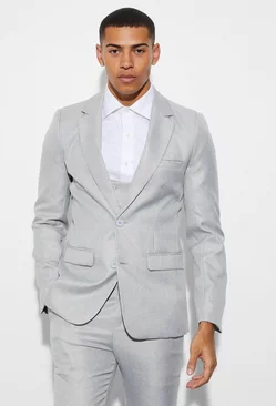 Grey Skinny Single Breast Mini Texture Suit Jacket
