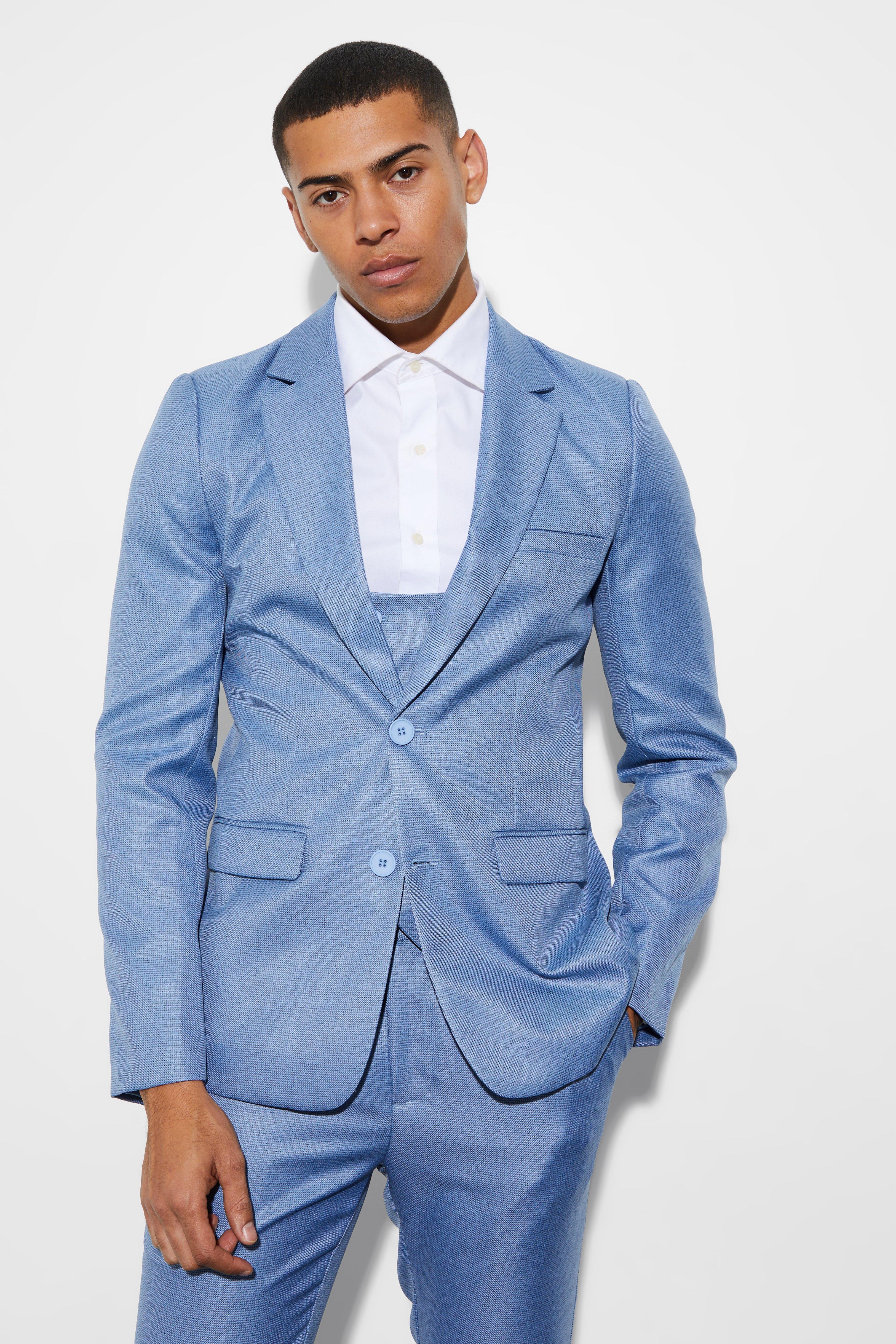 Veste de costume courte texturée, Light blue