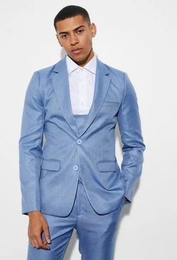 Blue Skinny Single Breast Mini Texture Suit Jacket