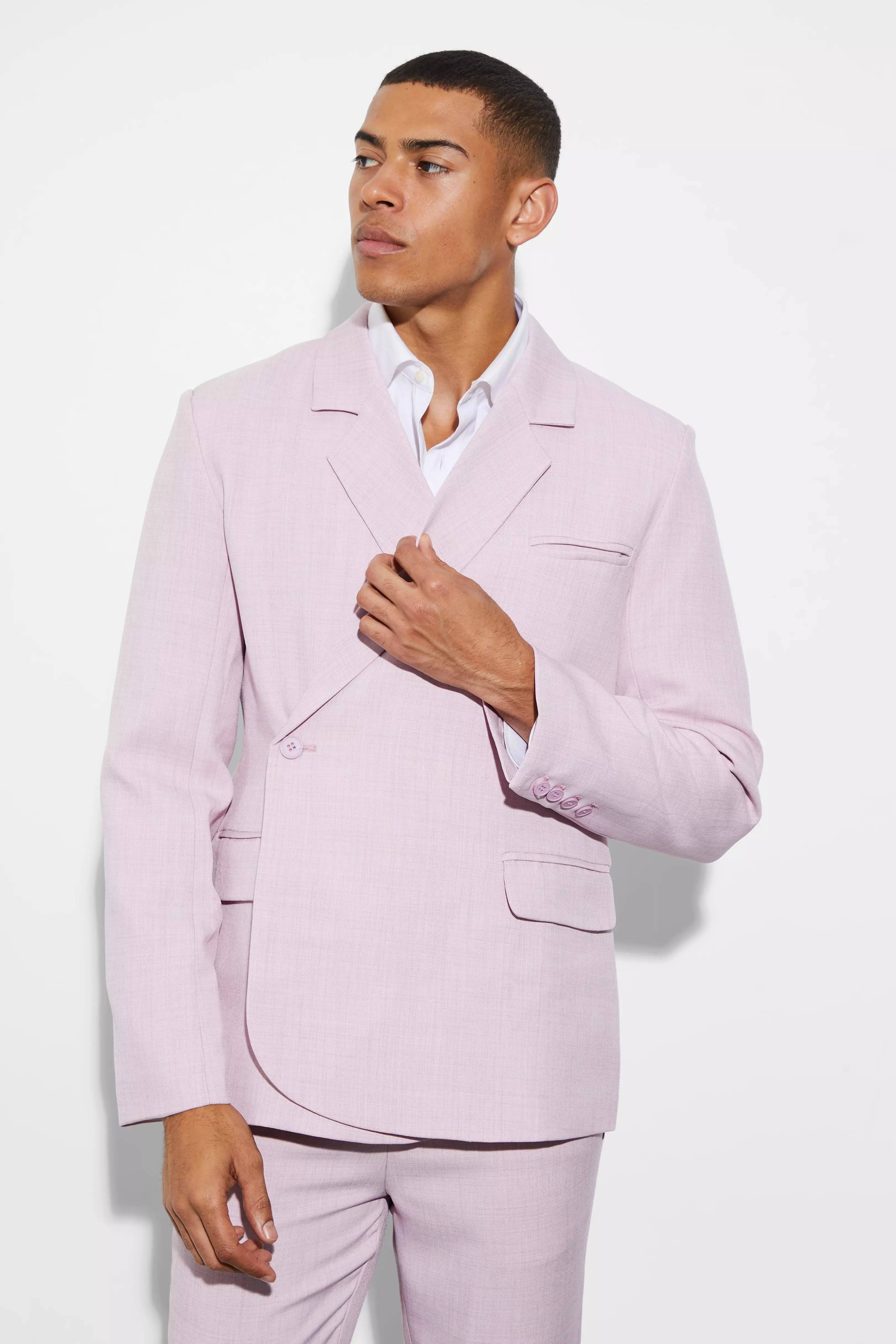 Slim Single Breasted Wrap Plain Suit Jacket Pale pink