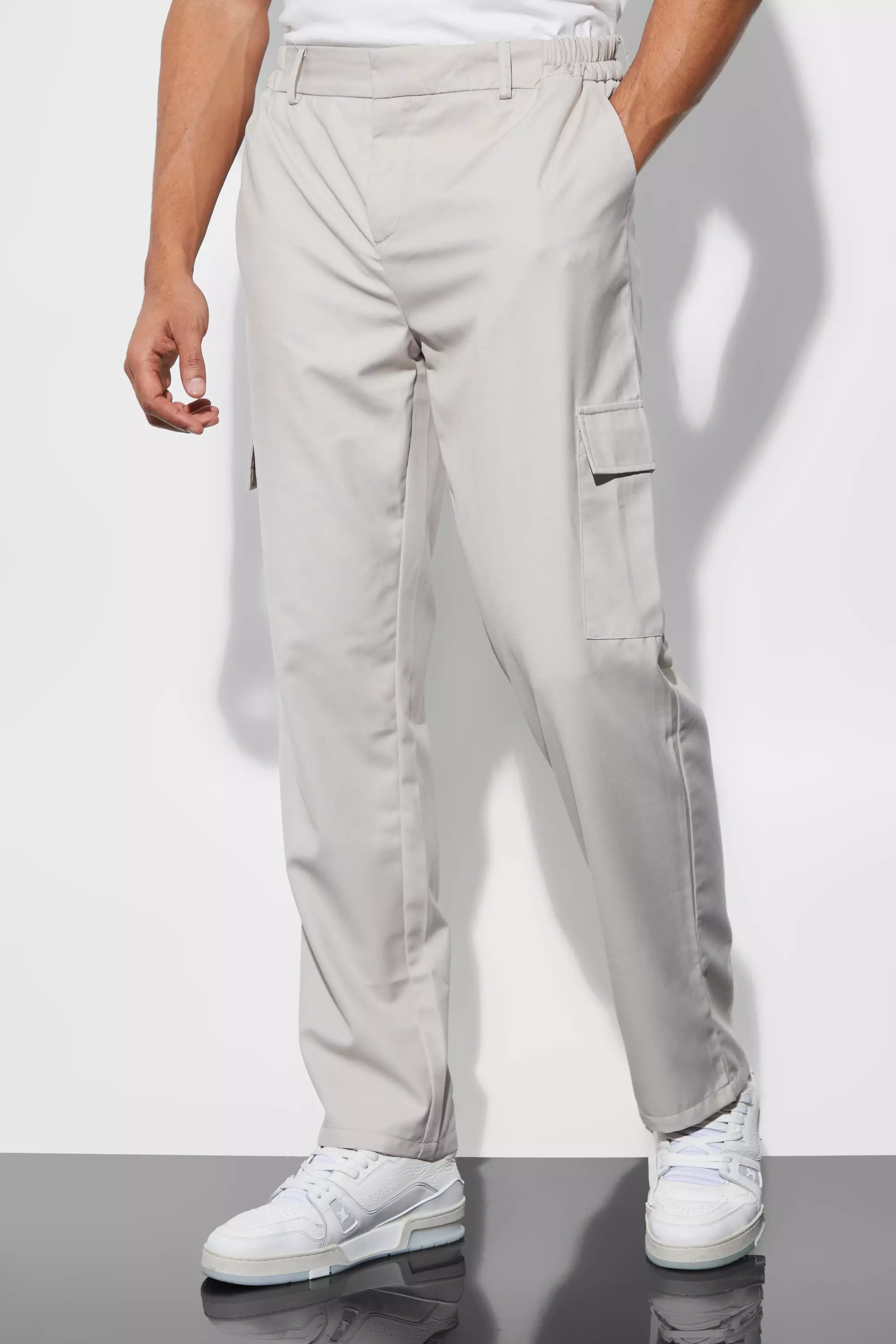 Elasticated Straight Leg Cargo Suit Pants Taupe