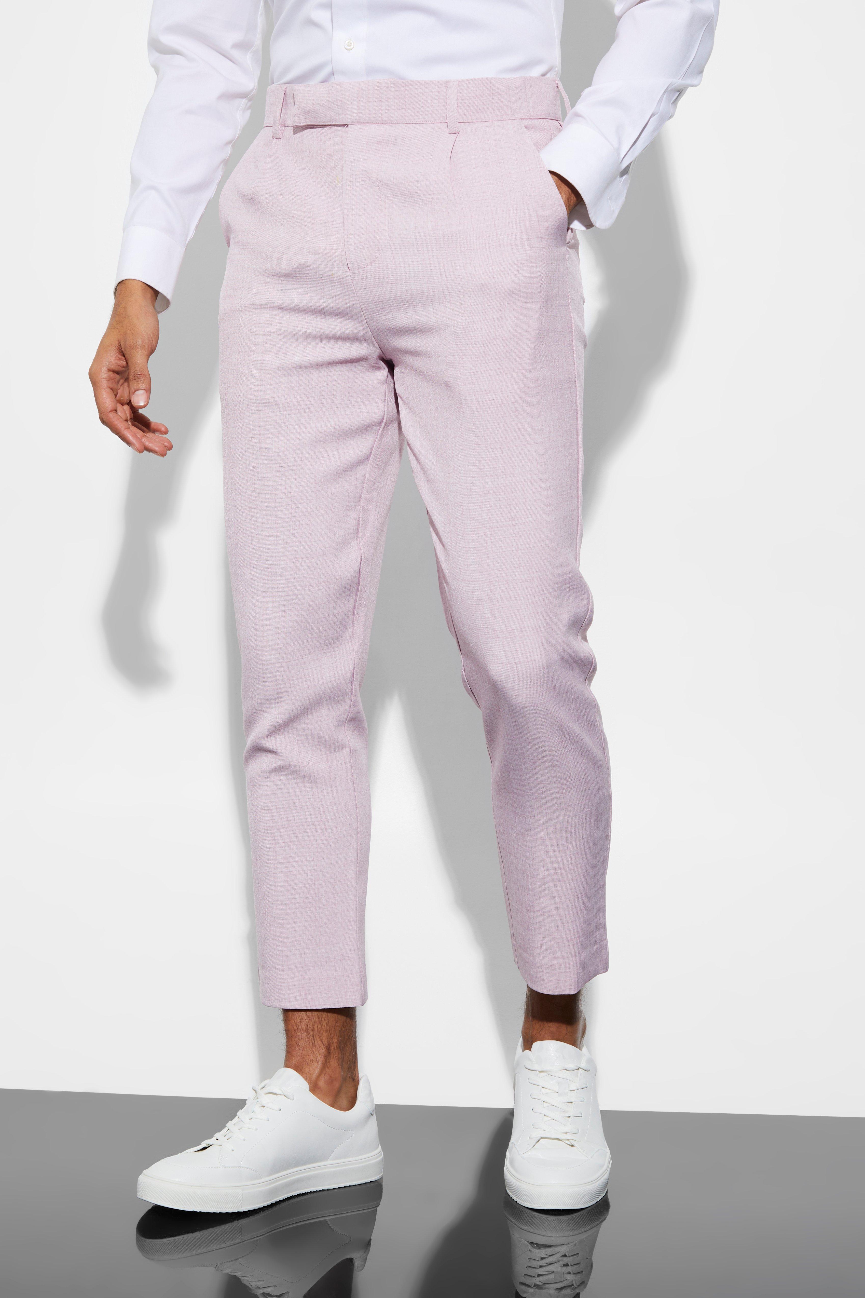 Pale pink Ingekorte Effen Slim Fit Pantalons
