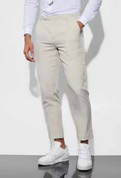 Slim Cropped Texture Suit Trousers beige