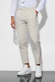 Beige Slim Cropped Texture Suit Trousers