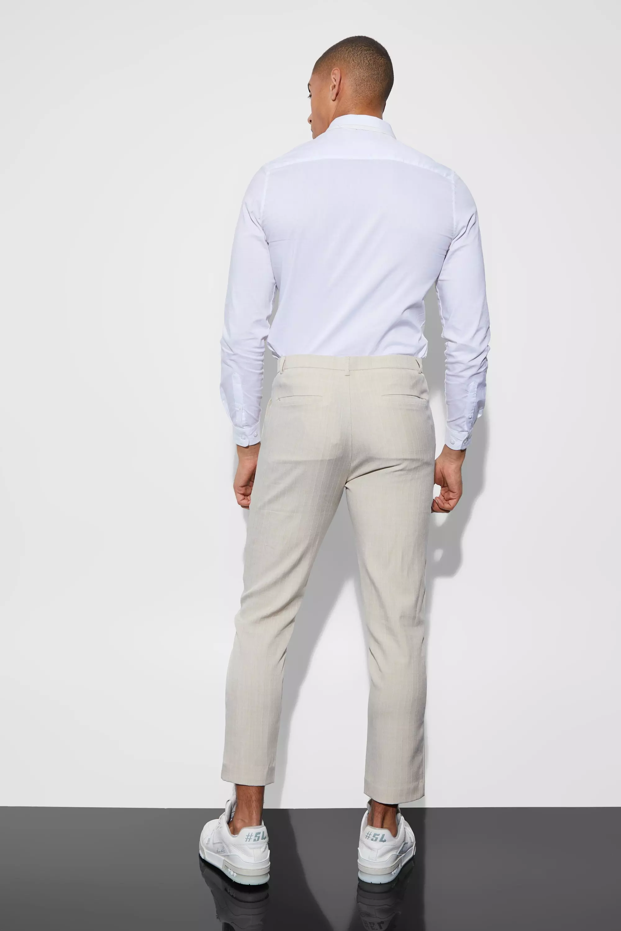 Beige Slim Cropped Texture Suit Trousers alternative image