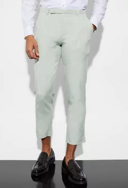 Slim Cropped Texture Suit Trousers light green