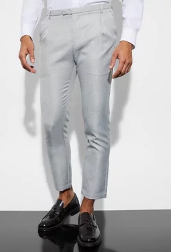 Skinny Crop Mini Texture Suit Trousers light grey