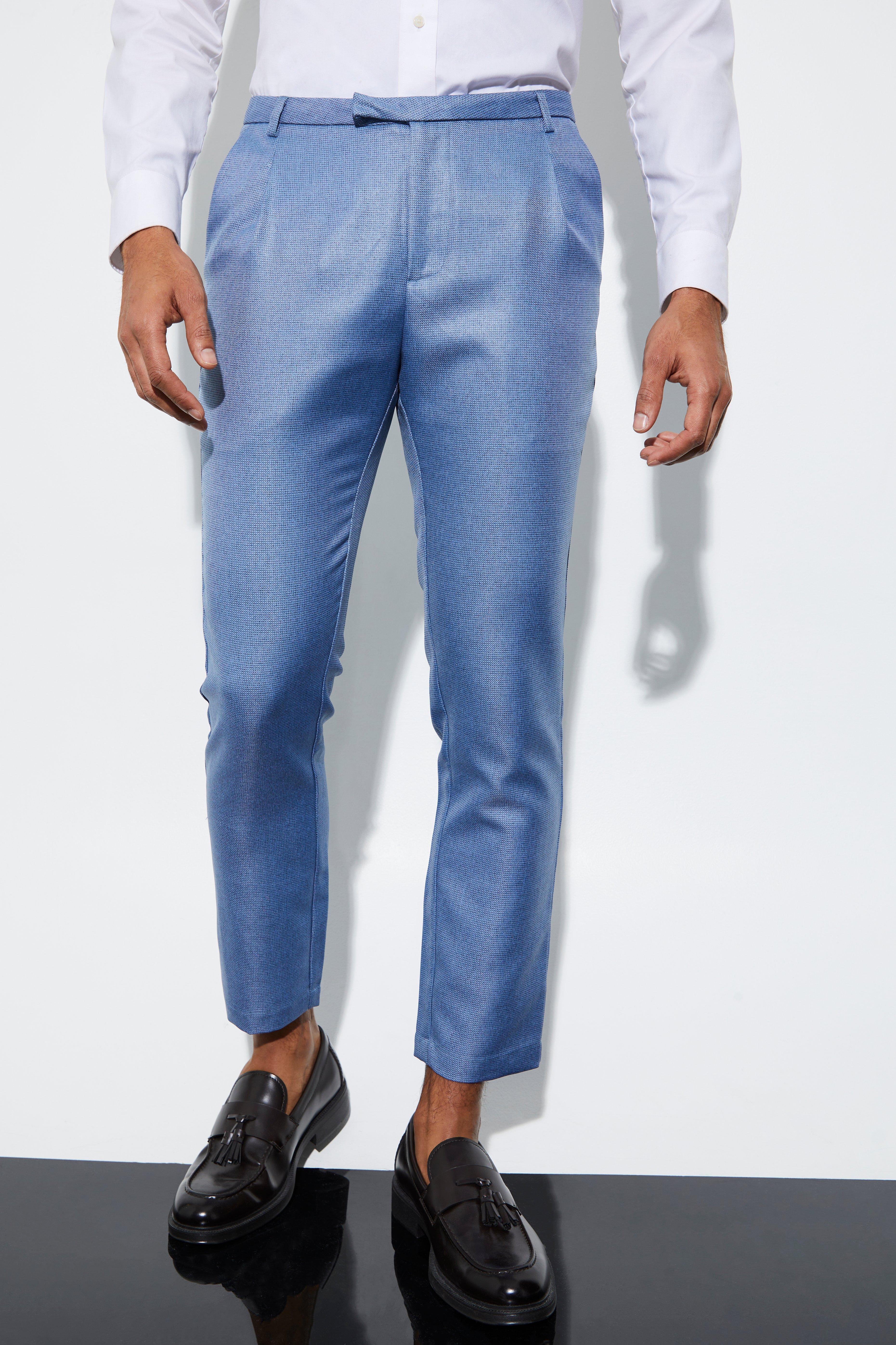 Pantalon de costume court texturé, Light blue